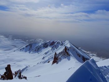 Scenic view of snowcapped mountains against sky