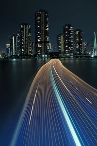 Light trails on city lit up at night