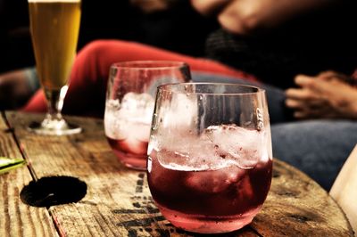 Drinks in glasses on table at restaurant