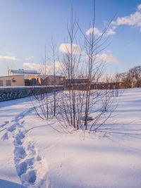 Scenic view of frozen lake against sky during winter