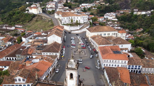 High angle view of buildings in city