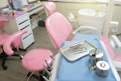 High angle view of objects on table