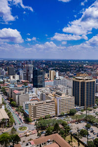 High angle view of cityscape against sky