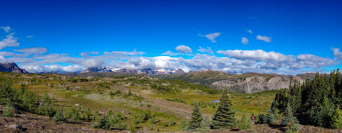 Panoramic view of landscape against blue sky