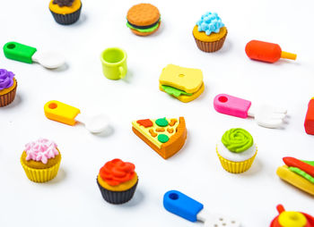 High angle view of cupcakes on table