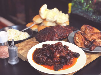 Close-up of breakfast served on table