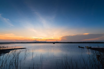 Scenic view of lake against sky during sunset