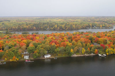 Scenic view of lake by trees against sky