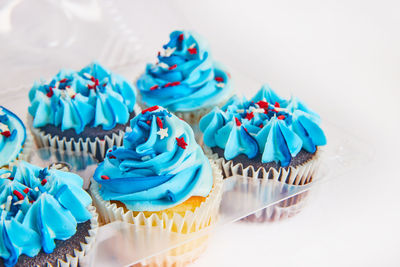 Close-up of dessert on white background