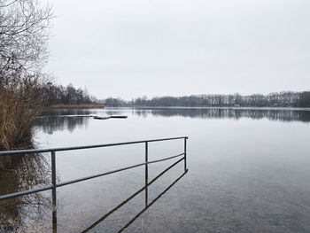 Scenic view of lake against sky during winter