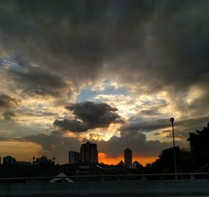 Dramatic sky over city during sunset