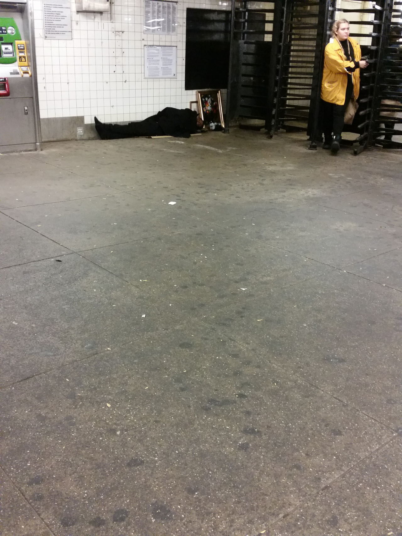 Homeless NYC sleeping trainstation New Yorker