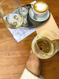 High angle view of coffee cup on table