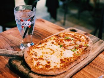 Close-up of pizza on table