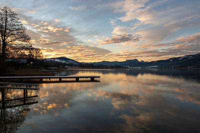 Scenic view of lake against sky during sunset