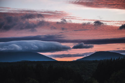 Scenic view of silhouette mountains against sky during sunset