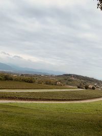 Scenic view of agricultural field against sky