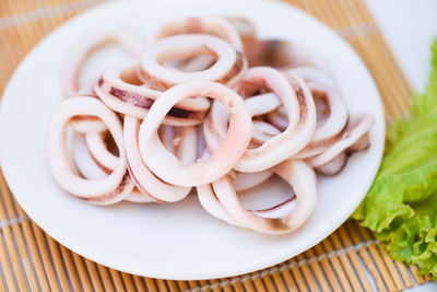 High angle view of food in plate on table