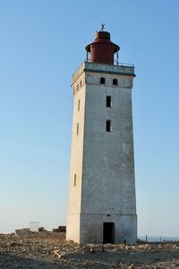 Low angle view of lighthouse against clear sky