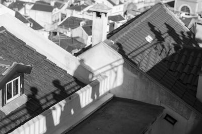 High angle view of houses in city