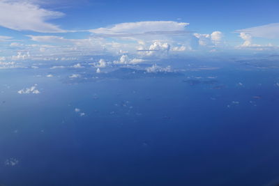 Aerial view of sea against blue sky