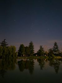 Scenic view of lake against sky at night