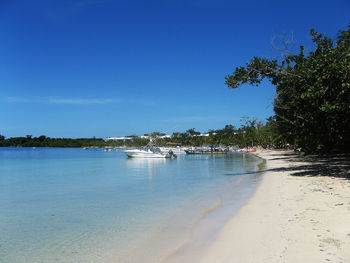 View of beach against blue sky