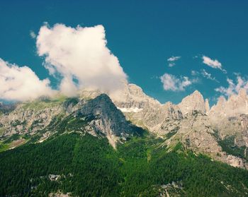 Scenic view of mountains against cloudy sky