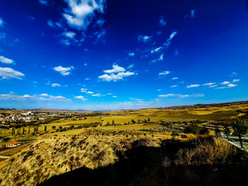 Scenic view of landscape against blue sky