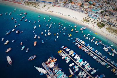 High angle view of sea in city