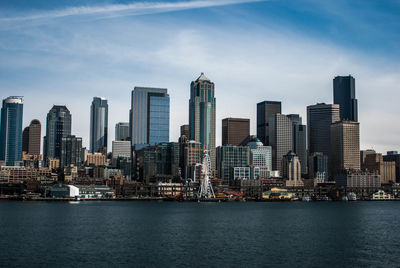 City at waterfront at night