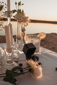 Close-up of christmas decorations on table