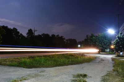 Light trails on road at night