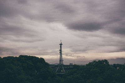 Trees against cloudy sky