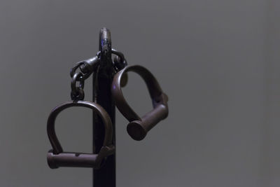 Close-up of camera over black background