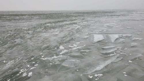 Scenic view of sea against sky during winter