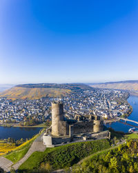 High angle view of buildings in city