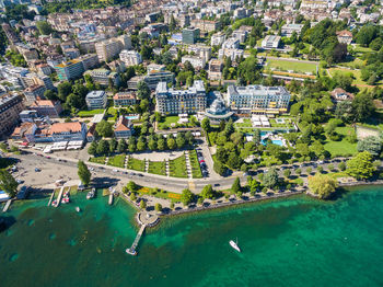 High angle view of buildings in city