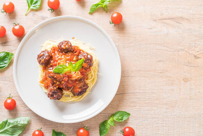 High angle view of meal served on table