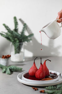 Close-up of christmas decorations on table