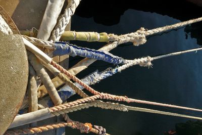 Close-up of rope tied to pole