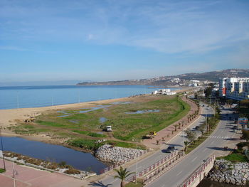 High angle view of beach against sky