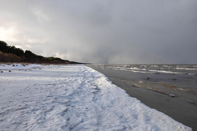 Scenic view of sea against sky during winter