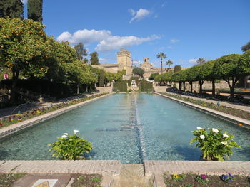 View of fountain in garden