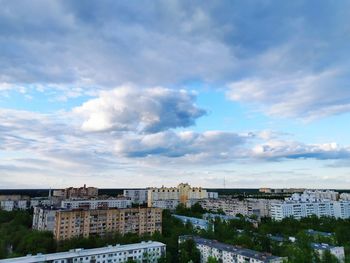 High angle shot of townscape against sky