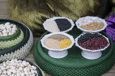 High angle view of raw food on table