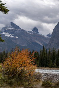 Scenic view of mountains against sky during winter