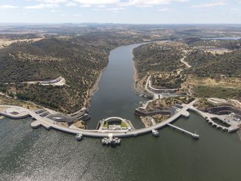 High angle view of river against sky