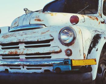 Close-up of abandoned car