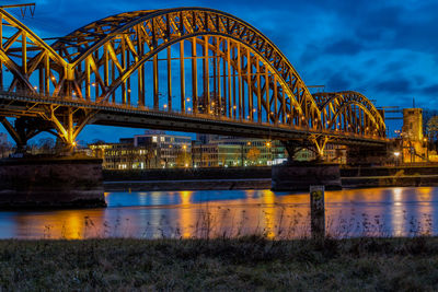 South bridge over rhine river against sky in city at dusk